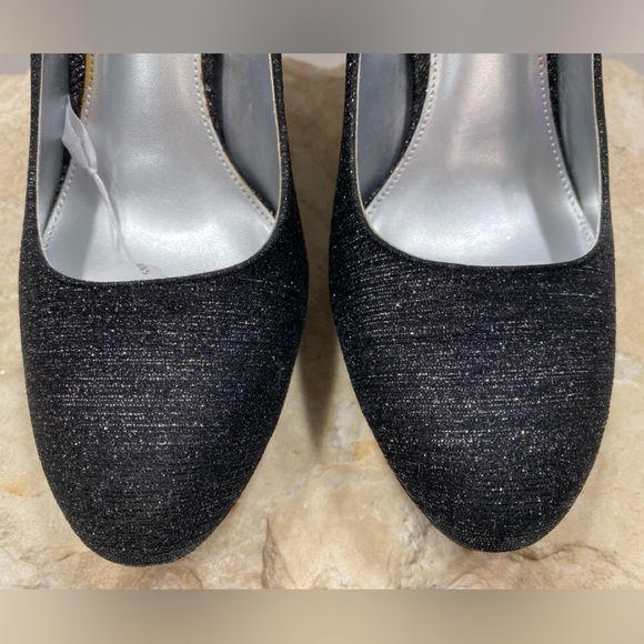 NIB Sz 8 M Fioni Night Black Shimmer Closed Toe Platform High Stiletto Pumps - Picture 7 of 15
